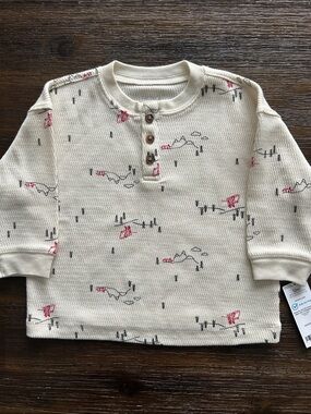 NWT Carter's Cream Waffle Henley Top with Red & Black Scenic Print - Size 12M